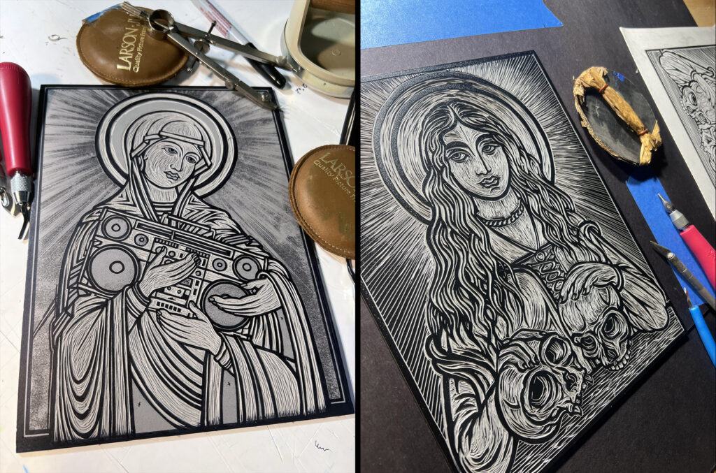 Linocut prints by artist Chris Shaw